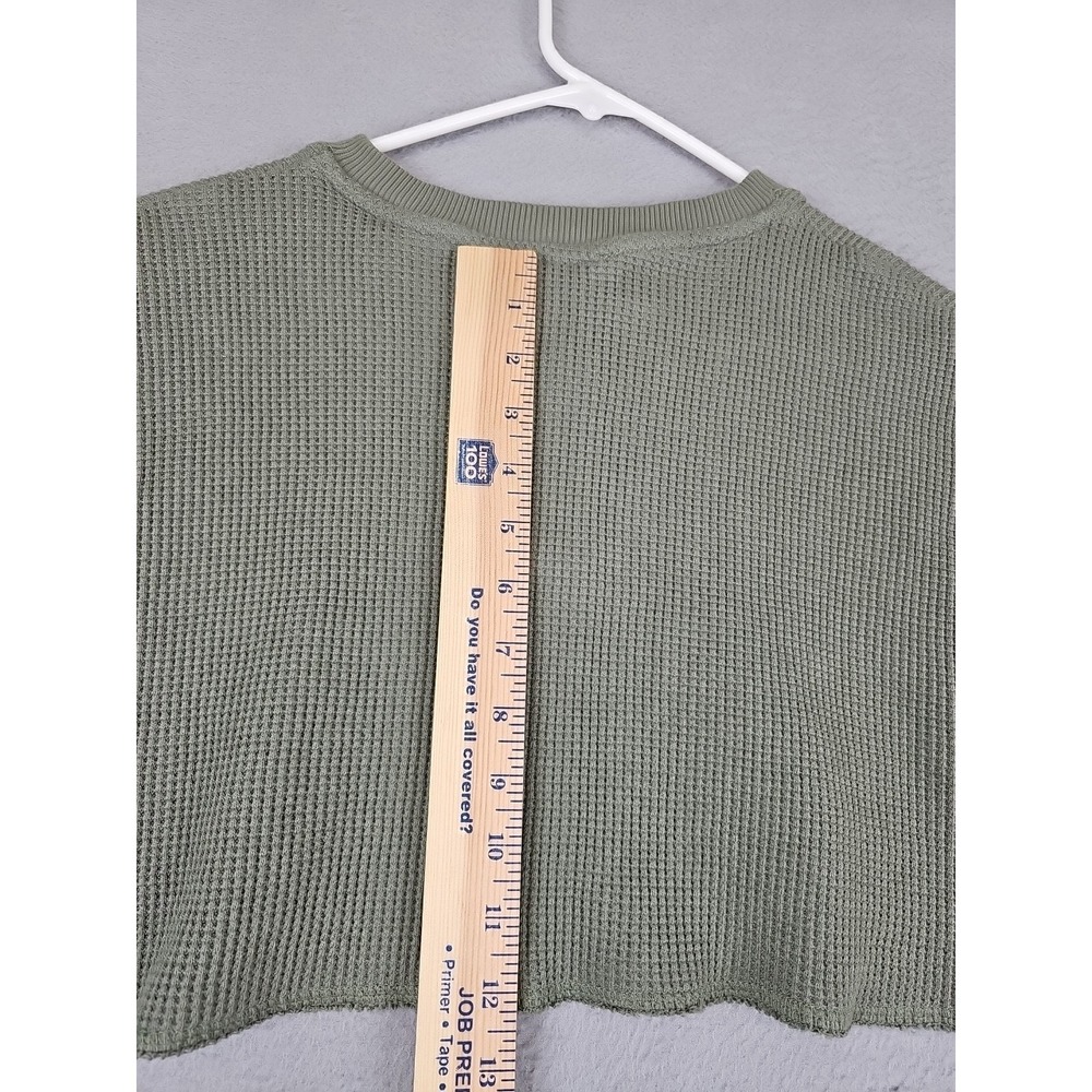 ZARA Short Sleeve Waffle Kit Crop Top Size Large Green Henley Crew Neck Stretch - Picture 7 of 7